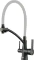 Смеситель для кухни Savol S-L1805H-04 серый, с краном для питьевой воды, с гибким изливом, черный, однорычажный, латунный матовый