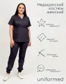 Медицинский костюм женский 386.4.3 Uniformed, ткань сатори стрейч, рукав короткий, цвет графитовый, размер 52