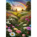 Алмазная мозаика на подрамнике 40x50 см. BoomBoomShop. Цветочное поле на фоне радуги