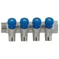 Коллекторная группа с вентилями Valtec 4 выхода х 1х 1/2 НР, никель (1/17) VTc.560. N.0604