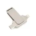 USB флеш накопитель, USB Type-C + Lightning с переходником на USB 3.0 Type-A, 128 GB, серебристый цвет