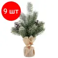 Комплект 9 шт, Ель новогодняя искусственная настольная 25 см заснеженная с шишками, литой ПЭТ золотая сказка 592010