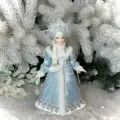 АртМороз Снегурочка в серебряной шубке 28 см, новогодняя игрушка под ёлку, авторская кукла ручной работы