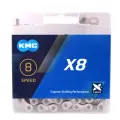 KMC X8 116L Серебряная велосипедная цепь с замком, в коробке