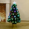 Искусственная фиброоптическая ёлка Звезда 90 см, новогодняя красивая зелёная ель с подсветкой, светящаяся напольная пышная ёлочка с огоньками для дома на Новый год, d нижнего яруса 35 см, 80 веток ПВХ