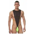 Мужское боди с контрастной вставкой, S-M, черный с зеленым, Для мужчин, 85% полиэстер, 15% эластан,