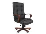 Кресло руководителя тайпит-мк CHAIRMAN 424 WD Черный, кожа / Коричневый, дерево