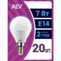 Упаковка светодиодных ламп 20 шт REV 32503 1, 6500К, Е14, G45, 7Вт