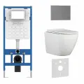 Инсталляция с унитазом комплект 6 в 1, унитаз TORNADO безободковый белый BILBAO ALTO (IB. BLA.234.1B1), клавиша смыва вороненая сталь, нержавеющая сталь INOX-S (IB. B016.02)