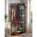 Гардеробная система хранения в прихожую металлическая, вешалка напольная для одежды темный дуб 92х34х180 см