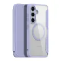 Прозрачный чехол книжка фиолетового цвета с поддержкой MagSafe от Dux Ducis для Samsung Galaxy S24+, серия Skin X Pro Series Case