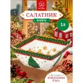 Салатник 1 л Elan Gallery Новогодняя елка зеленый узор, 16х16х8 см, квадрат глубокий, фарфор
