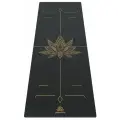Коврик для йоги каучуковый нескользящий с чехлом Арт Йогаматик Lotos Grey Gold 185x68x0.4 см, черный с золотым рисунком лотос