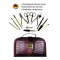Маникюрный набор MS-1101(BG) G в кейсе, ZINGER, 12предметов, розово-черная рептилия, инструмент золото/серебро