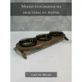 Тройные миски стеклянные на деревянной подставке для кошек и собак