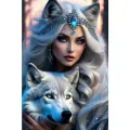 Алмазная мозаика на подрамнике 40x50 см. BoomBoomShop. Блондинка обнимает белого волка