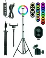 Кольцевая лампа высокий напольный штатив RGB 26 см zKissFashion цветная со штативом, держателем для телефона, селфи пультом, шарниром, световое кольцо