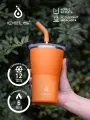 Термокружка для кофе чая термостакан вакуумный походный с трубочкой Sapporo, 414 мл, оранжевый