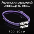 Украшение для собак и кошек. Адресник из ювелирной стали 30мм с гравировкой на шнурке. Шнур паракорд 4мм. Фиолетовый S