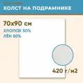 Холст грунтованный на подрамнике 70х90 см, 420 г/м2, лен 50%, хлопок 50%, мелкое зерно, Холстофф