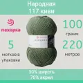 Пряжа Пехорка Народная цвет 117 киви (100г/220м, упаковка 5 мотков)