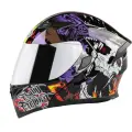 Шлем мотоциклетный, 2XL, фиолетовый дракон + посеребренный