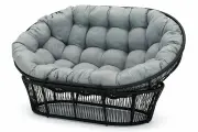 Диван плетеный для отдыха KORNERA МАМАСАН, искусственный ротанг черный, подушка серая