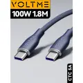 Кабель 1.8м 5A 100W Voltme Rugg CTC USB Type-C - Type C, провод для быстрой зарядки телефона Samsung, Iphone, зарядный шнур синий Online Box