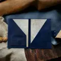 Папка из кожи для документов. Синяя. Для бумаги формата А4. Натуральная кожа