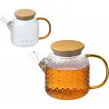Чайник заварочный AROMA, объем 1 л, из боросиликатного стекла с рельефом, с крышкой из бамбука