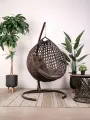 Подвесное кресло капля люкс, с ротангом коричневое, коричневая подушка