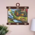 Свиток настенный Дом возле водопада, панно, способ крепления: подвес