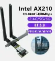 Сетевой адаптер Intel AX210NGW Wi-Fi 6E + Bluetooth 5.3 для ПК, PCI-E разъем, 2 внешние антенны