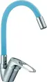 Смеситель для кухни D-lin D150628-6C с гибким изливом, с поворотным изливом, хром, синий, матовый, глянцевый, однорычажный, с керамическим картриджем