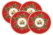 Подарочный набор из 4-х тарелок 19 см. Новогодняя серия фарфор P, красная, Рождественские ягоды Птица и ягоды, Christmas Berries EL-R0924/CHBE