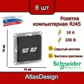 Розетка двойная компьютерная RJ45, карбон, Schneider Electric AtlasDesign (комплект 8шт)