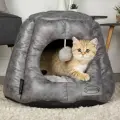 Лежак - домик для кошек SCRUFFS Knightsbridge Cat Igloo, экокожа, серый, 48x48x38см (Великобритания)