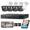 Комплект видеонаблюдения на 4 камеры для частного дома, комплект уличного видеонаблюдения для дачи, видеорегистратор, жесткий диск, проводной