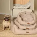 Лежанка для собаки и кошки, лежак для животных мелких и средних пород, со съемной подушкой, размер ( 90х70х30 ), рогожка