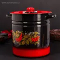 Кастрюля - бак эмалированная Рябинушка , 12 л, d 24 см, цилиндрическая, цвет чёрно-красный, ручка микс