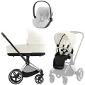 Детская универсальная коляска Cybex Priam IV Chrome Brown, Off White 3в1, автокресло Cloud T Plus Platinum White