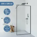 Душевая перегородка 100х195 см. Ulitka Walk In Prisma стекло прозрачное, профиль черный
