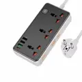 Сетевой фильтр на 3 розетки, 1 USB (18W QC)+ 2 USB, 1 PD (30W), 1.5м, AC8A, HOCO, черный