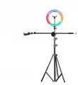 Напольная стойка штатив JBH-G112 с кольцевой RGB лампой 30 см, крючком для противовеса и держателем телефона для горизонтальной съемки