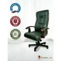 Офисное кресло руководителя компьютерное Венген, полностью из натуральной кожи, дерево, темно-зеленое (Pino kelato)