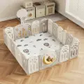 Большой детский игровой манеж, комплекс Kids DeLuxe 180x200 см Grey из пластика, с баскетбольной стойкой, ковриком, для дома и улицы, серый, белый