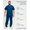 Медицинский костюм мужской 385.4.4 Uniformed, сатори стрейч, рукав короткий, синий, рост 188, размер 62