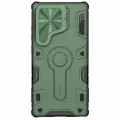 Противоударный чехол зеленого цвета от Nillkin на Samsung Galaxy S25 Ultra с откидной металлической крышкой для камеры, серия CamShield Armor Prop Case