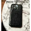 Премиум чехол на iPhone 15 Pro Max из натуральной кожи текстура аллигатор черный оттенок