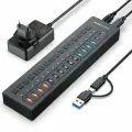 Хаб 16-портовый Acasis DS-516PB мощностью 60 Вт, 2x Type-C 3.0, 4x USB-A 3.0 и 6 портов USB 2.0, питание 12 В / 4А